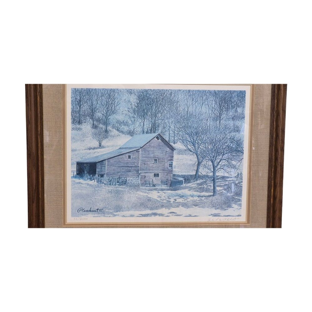 Vintage Winter Barn Print by Richard W Plasschaert Signed Numbered - Picture 4 of 15